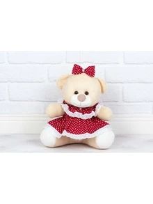 3-Piece Kit Of Teddy Bears Plush Sweet Milk Baby Polka Dot Dress (15/18/22) - Ideal For Niches And Decorations - Poá đỏ - Xem 3