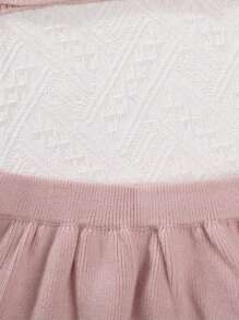 Completo 2 pezzi per ragazza, maglione a maniche lunghe con fiocco e tinta unita, morbido, e gonna, per autunno inverno - Rosa antico - Visualizzare 6
