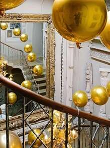 10pcs Gold Foil 4D Round Balloons For Wedding, Birthday Party Decoration, - Gold - View 6