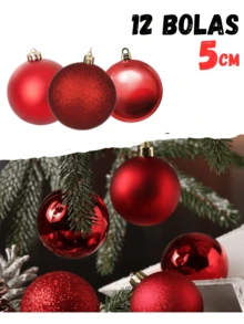 Kit 12 Christmas Balls 5cm Glitter Matte Shiny Christmas Tree Decoration Red Gold Champagne - 紅色 - 查看 5