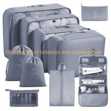 6/7/8/9/10/11pcs Portable Travel Storage Bag Set - Organize Your Clothing, Shoes, And Underwear With Ease - Perfect For Luggage And Suitcase Packing Slogan Graphic Travel Storage Bag Portable With Shoe Toiletry And Laundry Bags School Supplies School Stuff For School For College Dorm Room Decor Bedroom Decor Dorm Essentials For Student Teacher Packing Cubes Clothes Storage Clothes Organizer Travel Bag Set Travel Organizer Set Travel Essentials - Grey - View 8