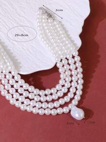 1pc Elegant Faux Pearl Necklace For Women Vintage Asymmetrical Baroque Style Choker - White - View 4