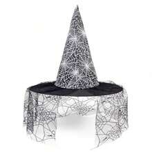 Halloween Witch Hat With Spider & Gold Foil Print, Decorative Prop, Non-Woven Fabric & Mesh Pointed Hat, Sexy Adult Witch Headpiece, Suitable For Holiday Parties, Wizard Costume Accessory - Multicolor - View 12
