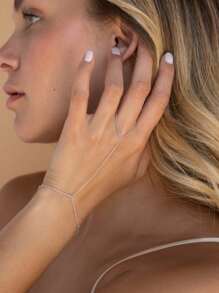 1pc 18K Stainless Steel Ball Chain Connected Finger Ring