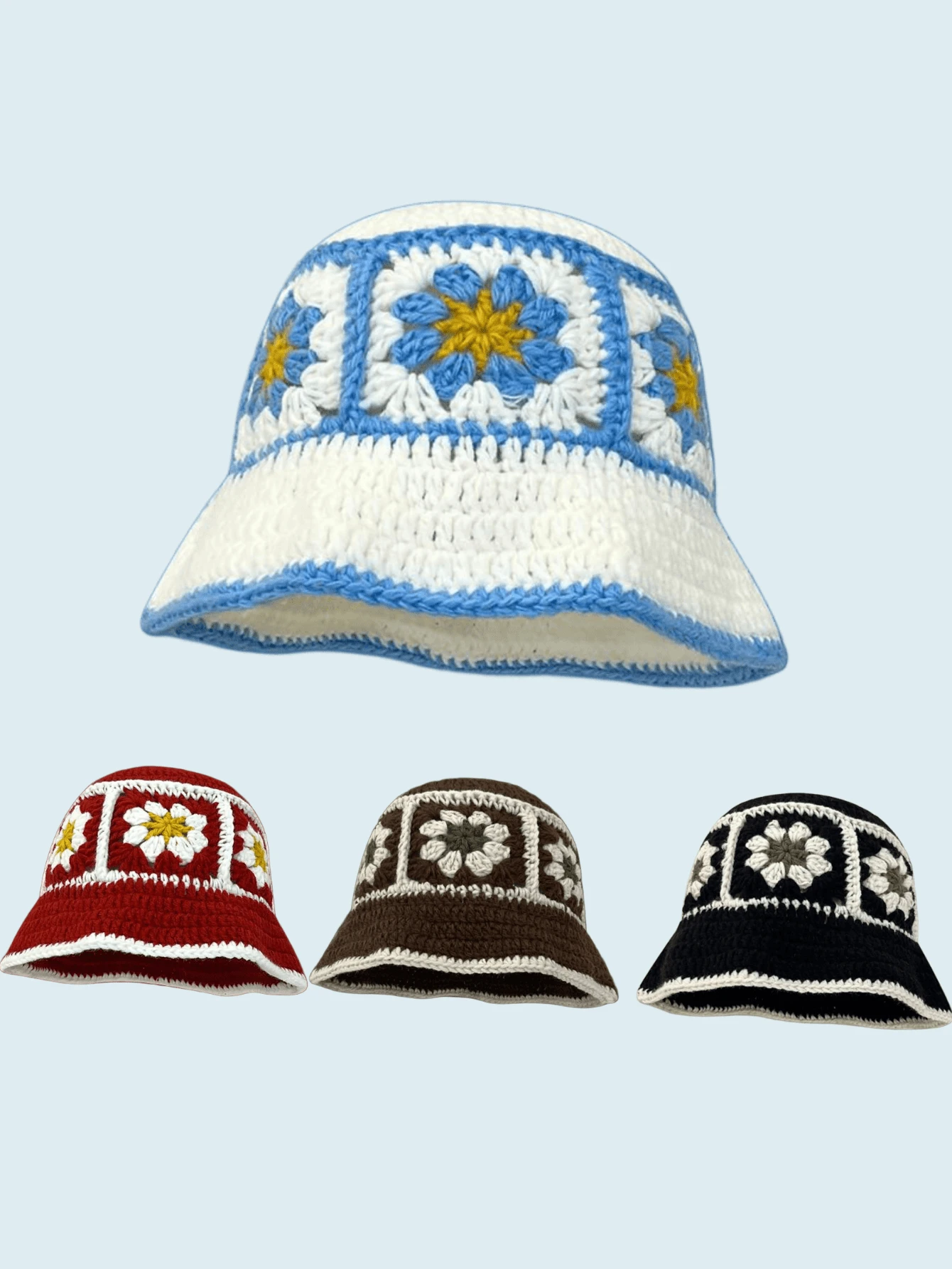 Men's Knitted Bucket Hat, Handmade Embroidery Bucket Hat, Spring Autumn Warm Windproof Retro Wave Brim Cap, Outdoor Streetwear