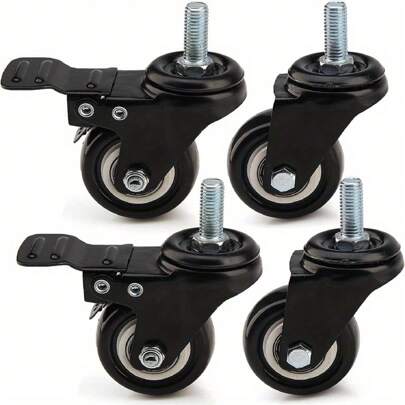 4Pcs Heavy Duty Castor Wheels Spiral Caster 50mm Rubber PU Swivel 200KG Castor Wheels Trolley Furniture Caster With Screw (Black 2 Brakes 2 Non Brakes)