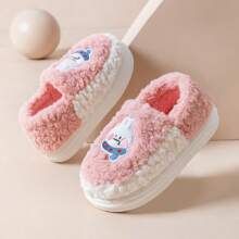 Schattige pluchen stoffen konijnencartoonpantoffels voor dames, warme dikke zachte zool binnen antislip pantoffels met volledige hak voor de winter