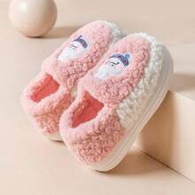 Schattige pluchen stoffen konijnencartoonpantoffels voor dames, warme dikke zachte zool binnen antislip pantoffels met volledige hak voor de winter