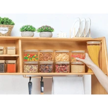 Glass Storage Jars Set With Airtight Bamboo Lids,Glass Spice Jar Mini Food Storage Containers For Home Kitchen,Pantry,Tea,Sugar,Salt,Coffee,Flour,Herbs,Grains (1pc Without Labels) - Multicolor - View 5