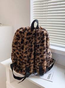 Hatastic Allover Leopard Pattern Fluffy Backpack, Bag For School For College School Bag, School Backpack Large Capacity For Teen Girls Women College Students College, Middle School, High School, Outdoors, Travel, Outings, Back To School Back To School, Cute, Suitable For Teen Girls Women College Students Outdoors, Travel, Outings, Leopard Print Bag, Fall Winter Fashionable Cheetah Print Purse For Women Gifts ,University Bag - Brown - View 8
