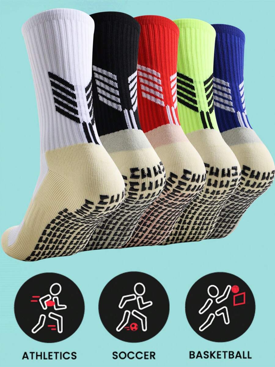 FLSHMCEN 男士足球襪防滑1對,帶著防滑垫的足球籃球運動襪 - 藍色 - 查看 1