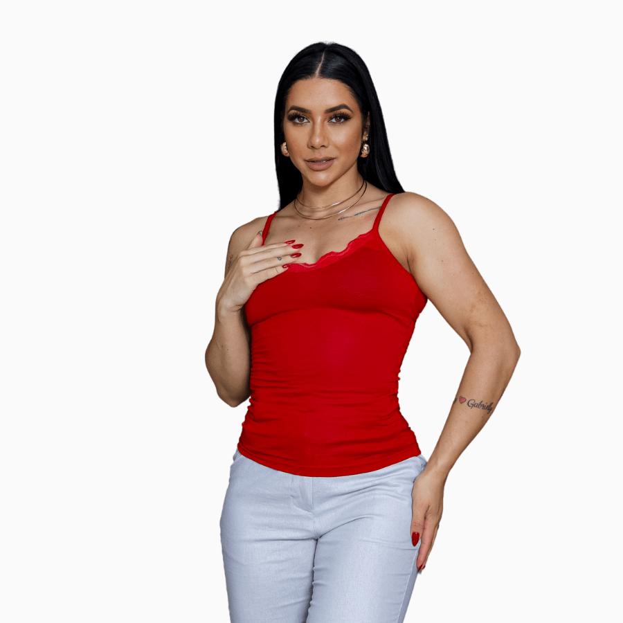 Blusa regata feminina alcinha com renda Basiquinha Lisa sem bojo