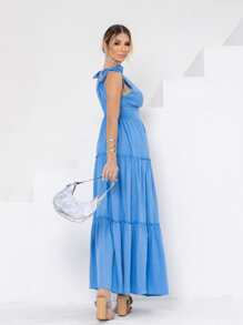 Women's Long Dress With Plain Straps - 藍色 - 查看 3