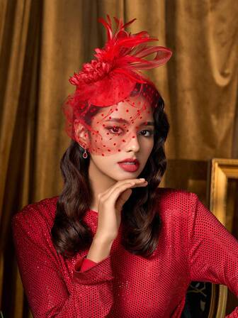 女士1件套头饰帽 - 茶会帽 肯塔基头饰 德比帽 婚礼鸡尾酒会花朵羽毛发夹