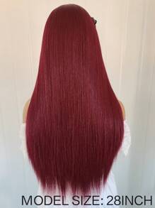 Peluca rojo borgoña para disfraz de Halloween, peluca sintética frontal de encaje lista para usar, peluca sin pegamento con parte frontal de encaje previamente desbrozada de 13x4 pulgadas, peluca frontal de encaje HD recta de 26 pulgadas 99j borgoña para mujeres - Burdeos - Ver 10