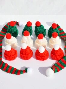 10 件迷你帽子，用于工艺品圣诞节，针织帽和围巾，红绿针织饰品，可爱娃娃衣服配件玩具装饰，圣诞节，圣诞装饰品，圣诞派对礼品，奇怪的东西，场景装饰，酷炫装饰，摄影道具，便宜的东西，圣诞节 - 彩色 - 查看 7