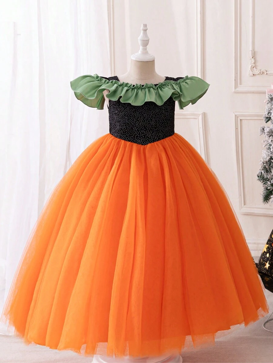 Váy dự tiệc Halloween bí ngô cho bé gái tuổi teen, váy vải tuyn - Nhiều màu - Xem 1