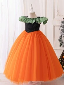 Váy dự tiệc Halloween bí ngô cho bé gái tuổi teen, váy vải tuyn - Nhiều màu - Xem 2