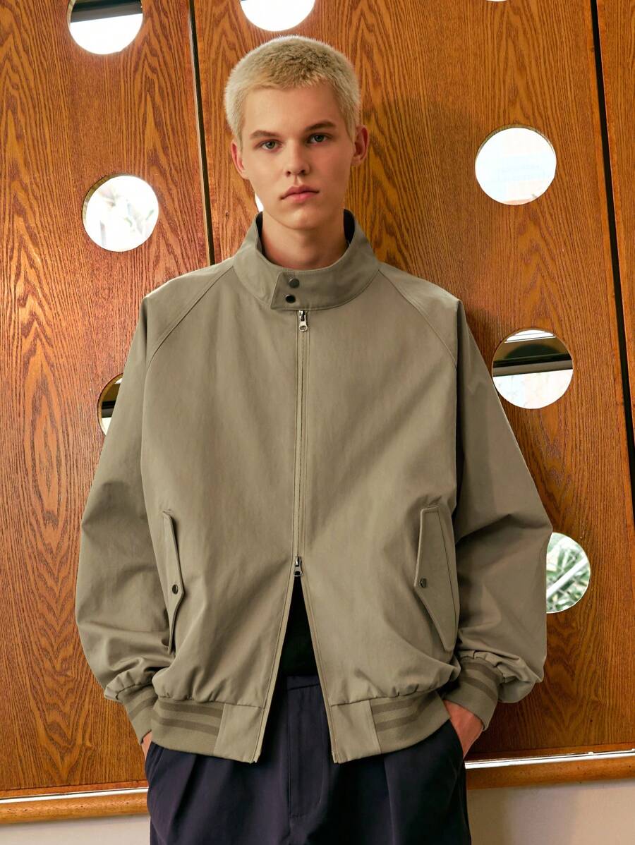 INFLATION Men's Retro Street Style Harrington Bomber Jacket - Khaki - View 1