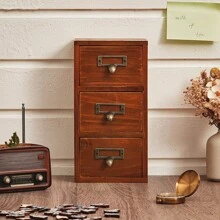 LIVINGANDHOME Living And Home Retro Wooden Drawer Organzier Box - 13.3cm W x 9.7cm D x 26.5cm H Brown - View 3