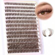280pcs Brown Natural Look & Fluffy Faux Mink Lashes, Dramatic Cat Eye Eyelash Extensions 8-16mm, DIY Lash Kit Lash Clusters, Eyelash Clusters, Individual Eyelashes, Lashes, Fake Lashes - C - View 1
