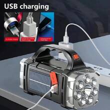 4/8 LED Portable Flashlight, USB And Solar Rechargeable, High Intensity, Long Battery Life, Multiple Lighting Modes, With COB Work Light, Suitable For Home, Outdoor, Camping, Fishing And Other Scenarios