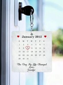 1pc Customized Photo Calendar Date Keychain, Personalized Custom Text Special Date Keychain, Girlfriend Gift, The Day We Become One Keychain, Our First Date Keychain, Valentine'S Day Gift, Backpack, Car Keychain Pendant, Emotional Romantic Souvenir Gift For Boyfriend, Girlfriend, Husband, Wife, Wedding, Personalized Acrylic Keychain, Valentine Day, Valentine Day Decor Gifts Birthday Graduation,Graphic Print,Festive Calendar