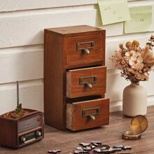 LIVINGANDHOME Living And Home Retro Wooden Drawer Organzier Box - 13.3cm W x 9.7cm D x 26.5cm H Brown - View 1