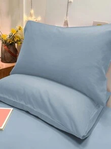 1 件简约现代拉丝浅蓝色枕套，信封封口柔软枕套，卧室床上用品