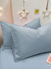 1 件简约现代拉丝浅蓝色枕套，信封封口柔软枕套，卧室床上用品