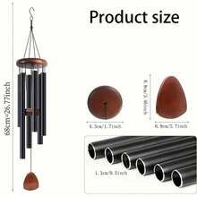 6-Tube Vintage Style Aluminum Alloy Wind Chime, Home Decor Ornament Hanging Accessory, Creative Gift - Black - View 3