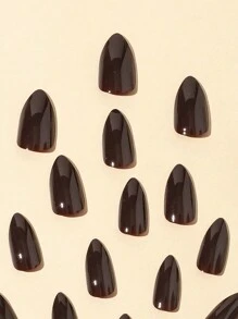 24片杏仁形棕色尖头亚克力按压式美甲贴片，中等长度，薄款美甲套装，美甲配件，美甲用品 - 彩色 - 查看 4