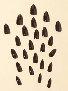 24片杏仁形棕色尖头亚克力按压式美甲贴片，中等长度，薄款美甲套装，美甲配件，美甲用品 - 彩色 - 查看 3