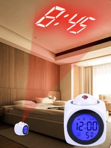 New Multifunctional Projection Clock, LED Light Projection Alarm Clock, Voice Alarm Clock, Projection Clock, Can Automatically Tell Time, Automatically Detect Real-Time Temperature, 3*AAA Batteries And USB Dual-Mode Power Supply (Batteries Not Included)