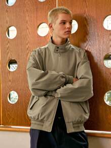 INFLATION Men's Retro Street Style Harrington Bomber Jacket - Khaki - View 4