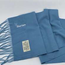 Customizable Embroidered Solid Color Faux Cashmere Scarf, Women Unisex Tasseled Warm Shawl Wrap, Mid-Length