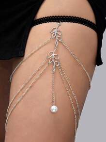 1 pieza Cadena para la pierna de mujer con mariposa de múltiples capas y diseño creativo, cadena de cuerda elástica de encaje exagerada y sexy con colgante de serpiente, adecuada para uso diario o como regalo de Navidad