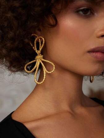 1 par de aretes con moño dorado para el Día de San Valentín, Día de la Madre, regalo