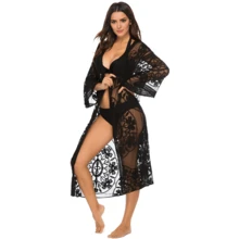 Pareo De Encaje Para Traje De Baño Negro Ropa De Playa Mujer - Negro - Ver 1