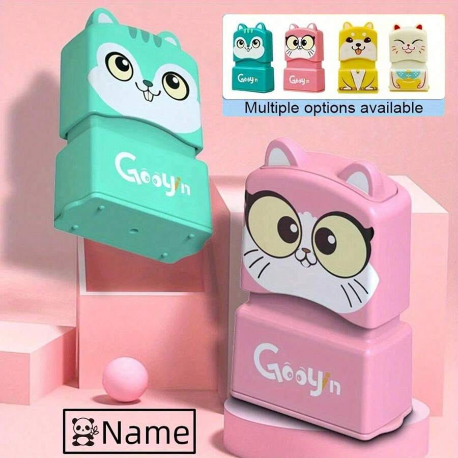 Carimbo personalizado com seu nome em gato branco, carimbo à prova d'água personalizado para roupas, carimbos de almofada de tinta personalizados para homens e mulheres, carimbo de selo de nome autoentintado para presente de papelaria personalizado - branco - Ver 1