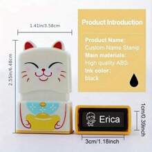 Carimbo personalizado com seu nome em gato branco, carimbo à prova d'água personalizado para roupas, carimbos de almofada de tinta personalizados para homens e mulheres, carimbo de selo de nome autoentintado para presente de papelaria personalizado - branco - Ver 2