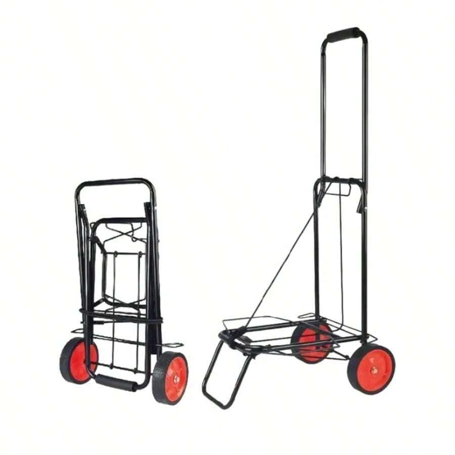 Carrito De Mandado Diablito Plegable Portátil De Carga Carro De Compras Con Cuerda Incluida Para Transportar Cajas O Despensa - Negro - Ver 1