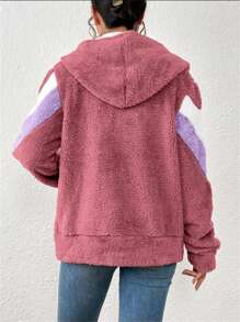 Women's Furry Sweatshirt Coat Cold Weather Blouse - Rojo - Ver 2