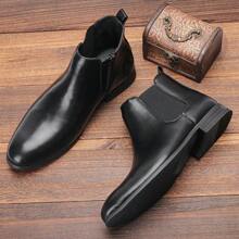 男士切尔西靴，商务/休闲，侧拉链，橡胶木鞋跟，仿旧双色皮革鞋面，经典复古踝靴