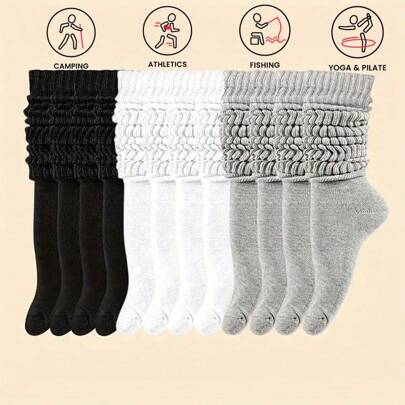 3 Pairs Of Solid Simple Large-Size Socks, Soft And Comfortable Mid-Calf Socks, Women's Stockings And Socks