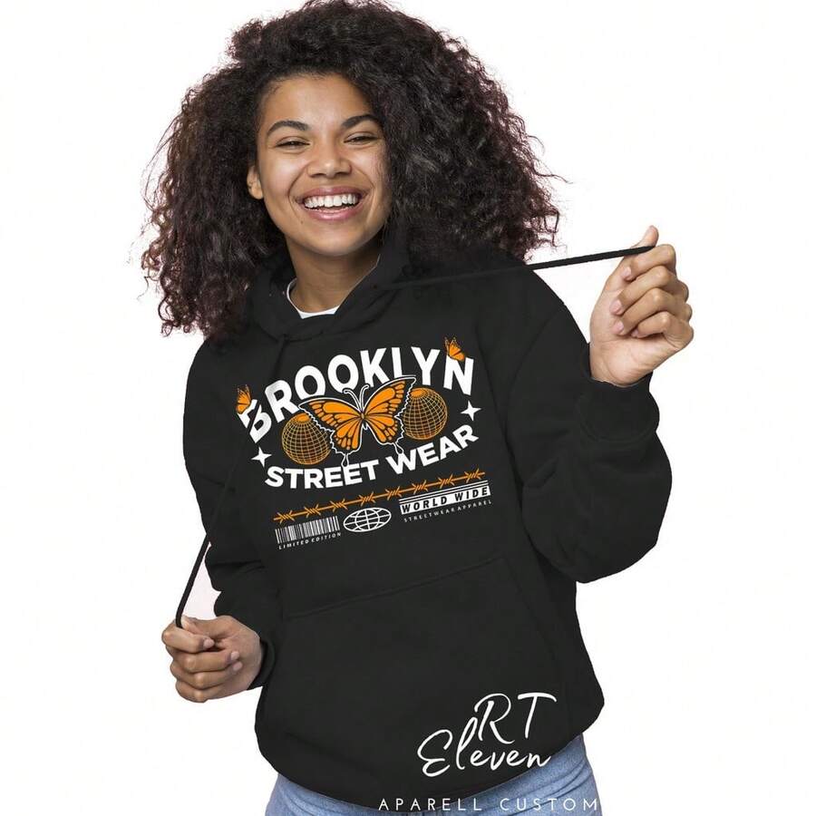 Brooklyn Street Wear Women's Premium Line Personalized Sweatshirt With Pocket And Hood Ref: Brooklyn10 - màu đen - Xem 1