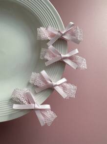 2/4 件套法式芭蕾风格粉色蕾丝蝴蝶结发夹女士刘海侧发饰情人节情人爪夹发夹发夹，女士冬季服装，蝴蝶结，可爱