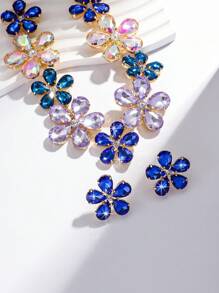 3pcs New Stylish Colorful Flower Necklace And Earring Set, Luxury European And American Style Evening Dress Party Jewelry Valentines