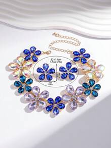 3pcs New Stylish Colorful Flower Necklace And Earring Set, Luxury European And American Style Evening Dress Party Jewelry Valentines