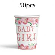 20pcs/Set Floral Theme Disposable Party Tableware Set For Baby Girls, Includes Paper Plates, Paper Cups, Napkins, Suitable For Baby Shower Party - Multicolor - View 9